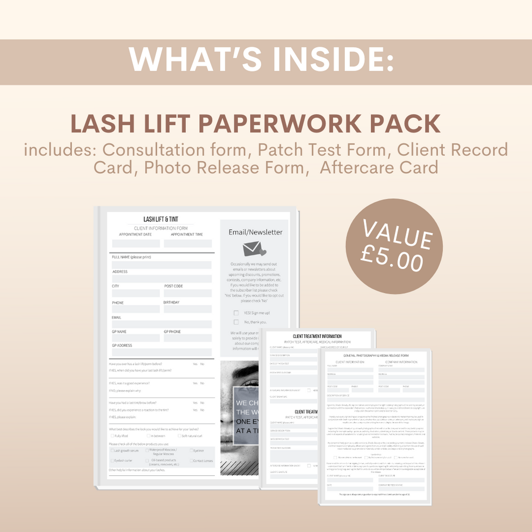 Lash Lift & Tint Paperwork Pack